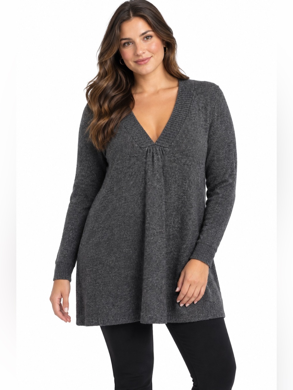 Witchery Charcoal Grey Lambswool Angora Blend Deep V-Neck Tunic Sweater Dress L